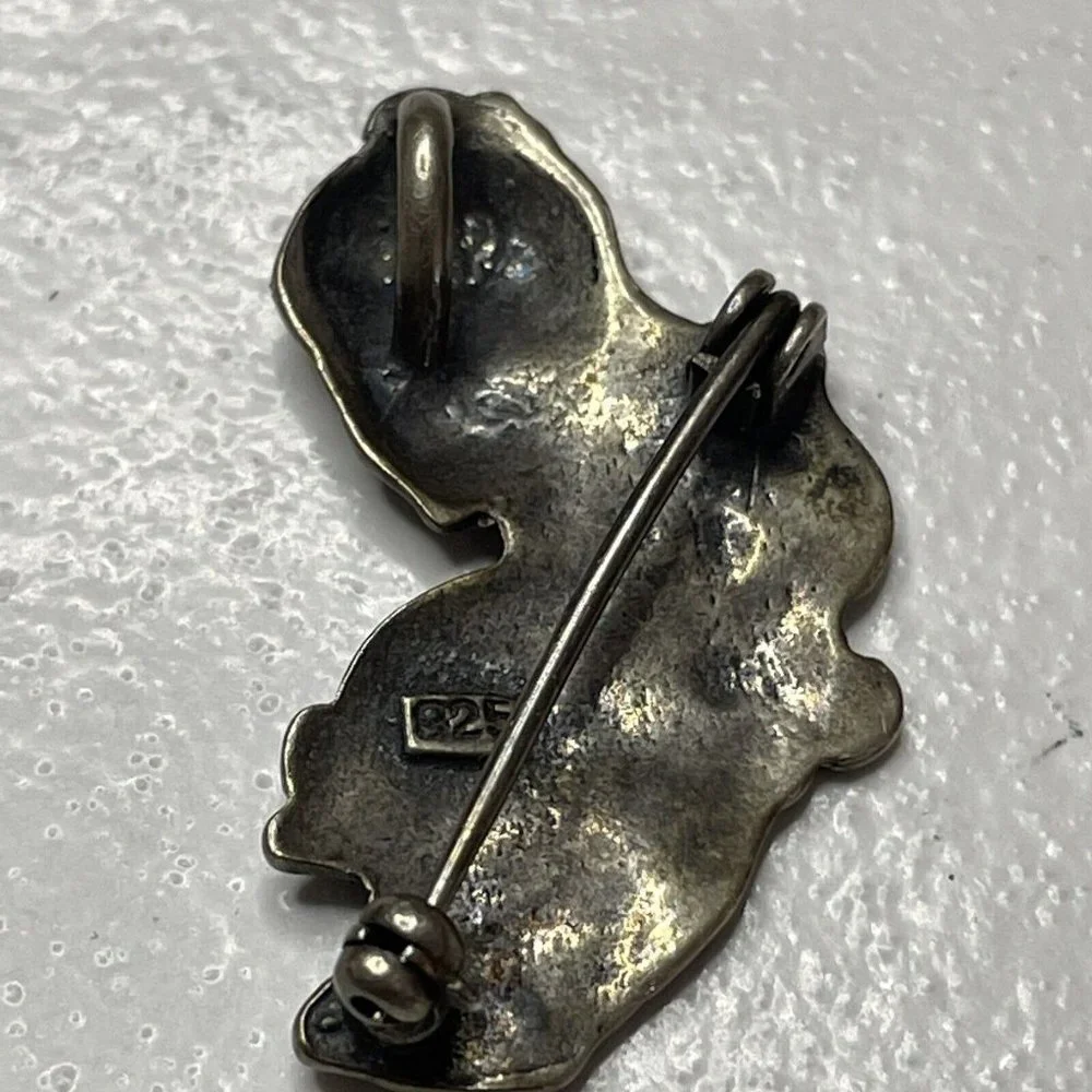 Vintage Art Nouveau Sterling Silver 925 Brooch Charm Pendant Girl Flowers Pretty